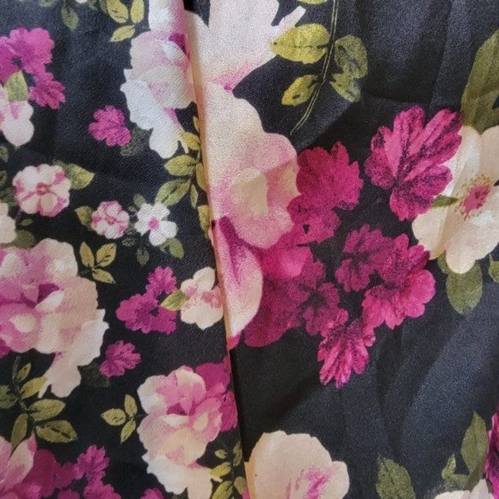 ✨Size 10 Women's Midi Skirt Calvin Klein Faux Wrap Floral Black Pink A-Line New✨ - Picture 4 of 8